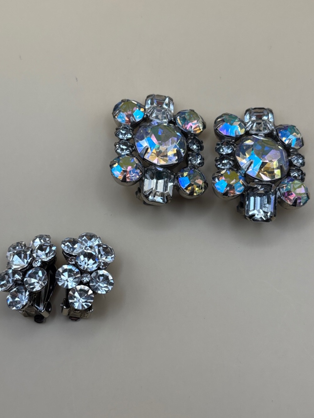 Vintage Statement Earrings Crystal Aurora Borealis Cluster Sparkling Earrings